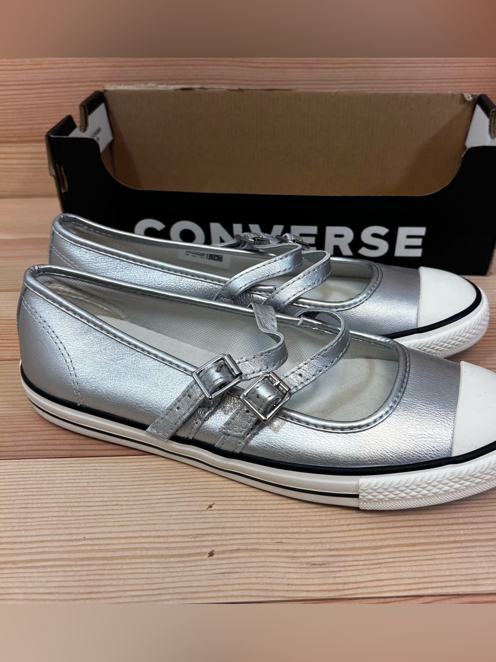 Converse Silver Metallic Mary Jane Sneakers with Double Buckle